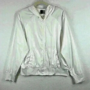 Z by Zella Hooded Jacket Sz XL White Drawstring Hood Full Zip Front Pockets